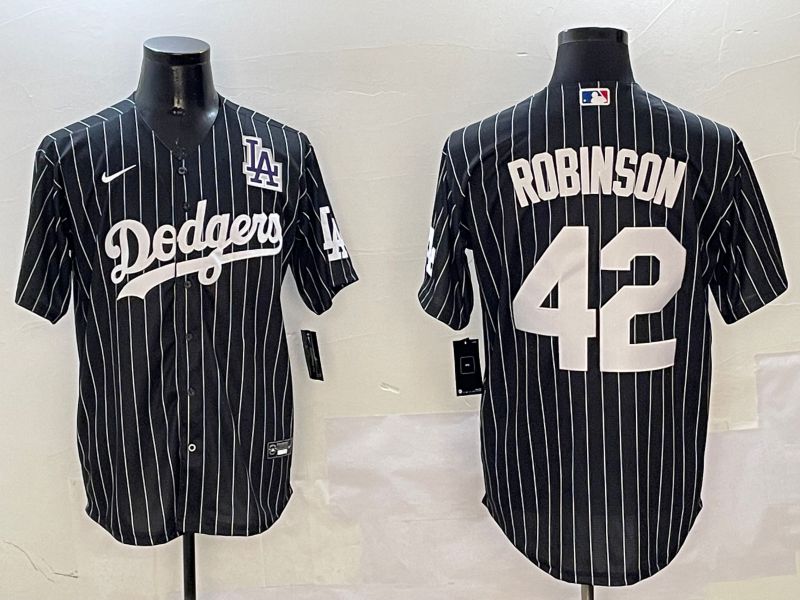 Men Los Angeles Dodgers #42 Robinson Black Stripe Jointly Name 2025 Nike MLB Jersey style 7->los angeles dodgers->MLB Jersey